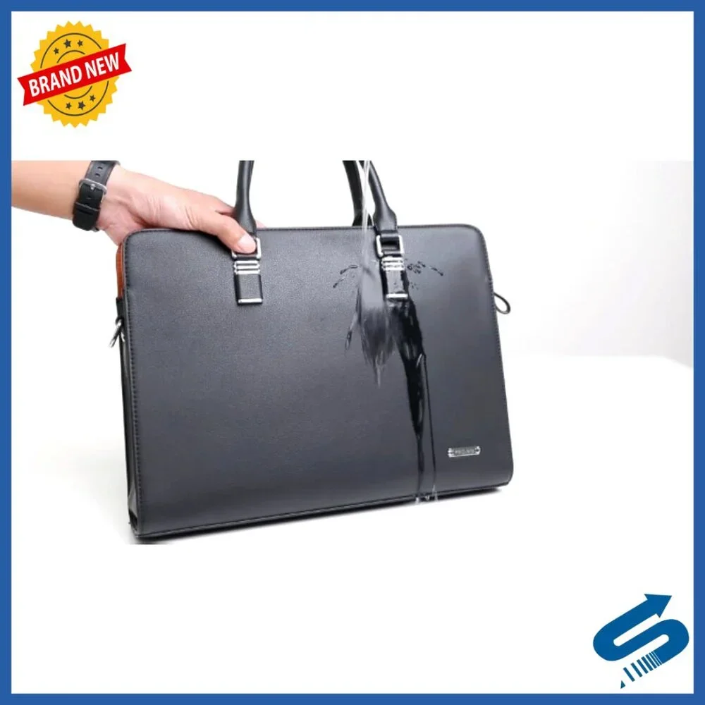 Leather Laptop Briefcase for Men, Padded Shoulder Strap, Multiple Pockets